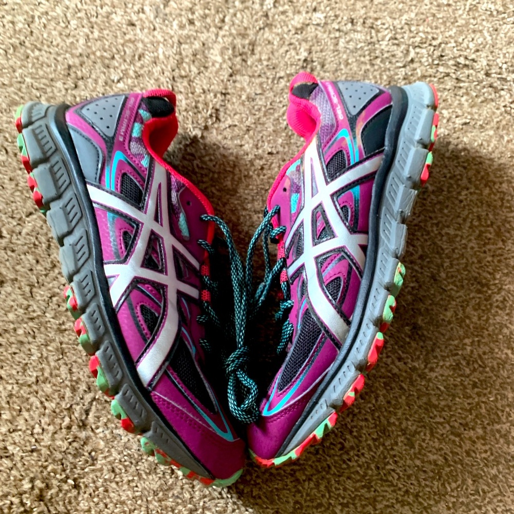 Asics Gel Scram 3 Trail Running Shoes Purple Black Pink Aqua Women's Size 9.5